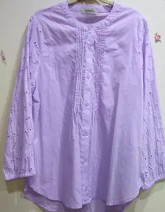 H-1 hareiro しまむら　シャツブラウス　パープル系　袖カットワーク刺繍