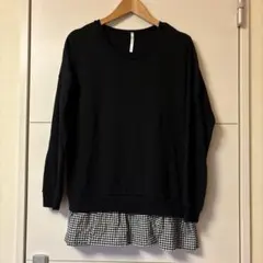 黒 ギンガムチェック フリル付き長袖