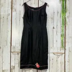 ☆ローラアシュレイ☆リネン ワンピース ノースリーブ ブラック 7号 花刺繍