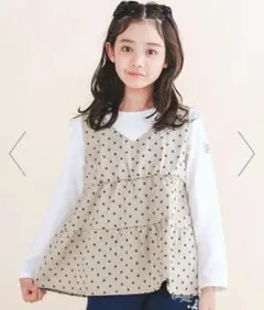 べべ　トップス　千鳥格子小花柄チュニックドッキングトップス　SLAP SLIP