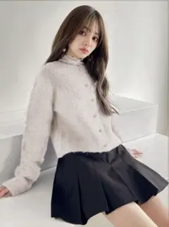 美品　グレイル　ウール混モヘヤタッチショート丈ニットカーディガン[an1232]