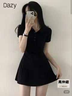 SHEIN ワンピース ポロシャツ 黒 M