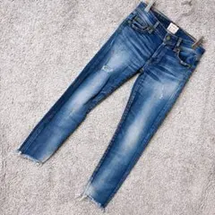 5844 アングリッド デニムパンツ XS 青 綿 日本製 ダメージ ジーンズのサムネイル
