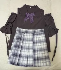 コスプレ 制服 パープル オフショルダー