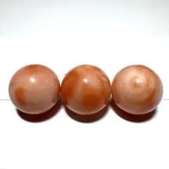 天然桃珊瑚丸珠3粒 約13mm 大玉パーツ 穴あき ハンドメイド素材 艶玉