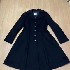 黒 ウール コート ボタン付き ロング丈