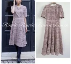 アナイ ANAYI ワンピース 38 ピンク 幾何柄 レース 5分袖 DMW