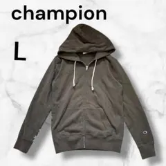 チャンピオン　メンズL ジップアップパーカー　オリーブ　フルジップフーディ