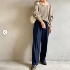UNIQLO　タックワイドパンツ　チェック　ネイビー