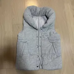 【美品・軽量】フード付きダウンベスト グレー L相当 ポリエステル 中綿100%