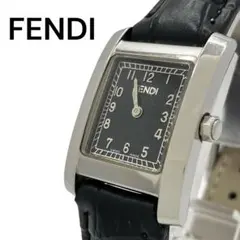 稼働品 FENDI 腕時計 スクエア 黒文字盤 シルバー　レザーベルト　男女兼用のサムネイル