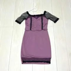 Sサイズ　パープル　紫　dazzy store キャバドレス　ミニドレス　袖付きのサムネイル