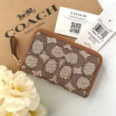 新品　正規品☆COACH コーチ　コインケース　　ブラウン　ジャガード
