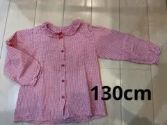 【130cm】赤と白のギンガムチェック長袖シャツ