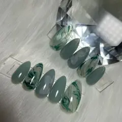 【現品orオーダー可】0101グリーン系マーブルニュアンスネイルチップ Mサイズ
