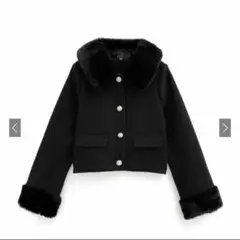 grl ビジューボタンファーショート丈コート［Kz579］　ブラック