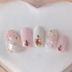 ネイルチップ ジェルネイル 貝殻 シェル ピンク ビジュー ニュアンス シンプル