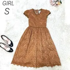✨美品✨GIRL パーティードレス ワンピース 総レース Vネック オレンジ S