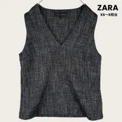 ZARA ツイード風 ノースリーブ トップス Vネック ミックス レディース