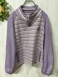 【ブラックアンドホワイト】紫と白のストライプ ハーフジップシャツ 日本製