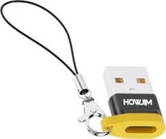 HOWJIM USB Type-C 変換アダプタ 超小型 ストラップ ブラック
