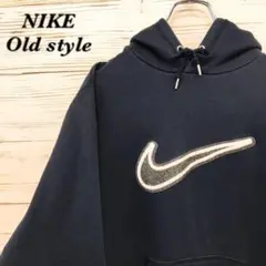 《希少》ナイキ NIKE☆パーカー M 刺繍ロゴ ネイビー 紺色 SW608