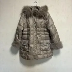 美品、ベージュ ダウンフェザージャケット ファー(フォックス)付きLサイズ