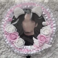 うちわカバー うちわケース レースデコ ピンク 白 猫 うさぎ バラ 扇形