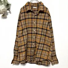 GU｜フランネルチェックシャツ｜長袖ネルシャツ｜オレンジ｜ジーユー ｜L｜春秋のサムネイル