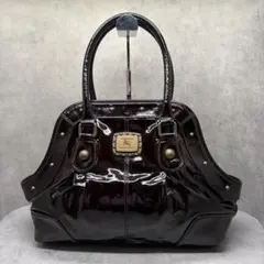 バーバリーブルーレーベル エナメル ハンドバッグ バーガンディ
