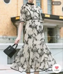花柄リボンパフスリーブマーメイドワンピースドレス結婚式二次会成人式