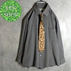 ネクタイシャツ　ダークグレー　リーフ柄　ヴィンテージ古着