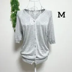 プラステ・M 五分袖カーディガン レーヨン/絹混 グレー フロントボタン 薄手のサムネイル