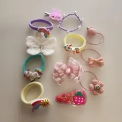 ユニコーン・虹・花デザイン ヘアアクセサリーセット