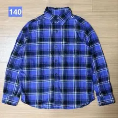 ユニクロ キッズ フランネルチェックシャツ 長袖 140 ブルー