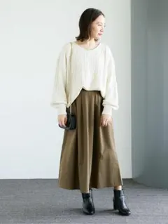 ㊳earth music&ecology：タックギャザースカート(F)ブラウン