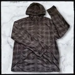 フード付き ブラック系チェック ナイロンジャケット　4L ウインドブレーカー