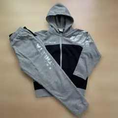 ATHLETA 黒/グレー フード付き裏起毛スウェット上下セット 150