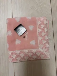 YSL ハート柄 ハンカチ ピンク