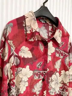 シャツブラウス おしゃれ 花柄シャツ フラワープリント 赤 L