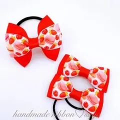 キッズリボンヘアゴム3個セット　赤