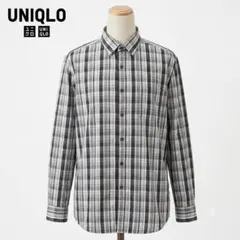 UNIQLO ユニクロ チェックシャツ 長袖 メンズ グレー L 綿100%