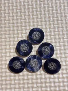 昭和レトロボタン　紺色　樹脂ボタン　銀色メッキ加工品　キラキラ　15mm　6個