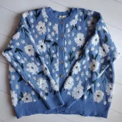Samansa Mos2 花柄カーディガン 青