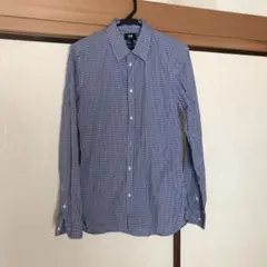 H&M スリムフィット 長袖シャツ ネイビーギンガムチェック