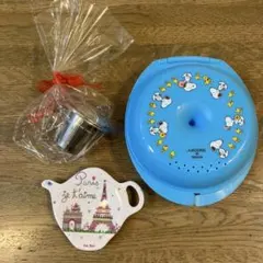 ミスド　スヌーピー　ドーナツケース、紅茶トレイ、紅茶用茶葉フィルター 3点セット
