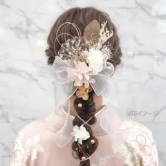 ピンク　卒業式　ドライフラワー髪飾り　ヘッドドレス　りぼん　袴　大学生　小学生