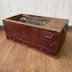 4016【囲炉裏テーブル】関西長火鉢 欅 座卓 古家具 燗銅壺 五徳 湯杓