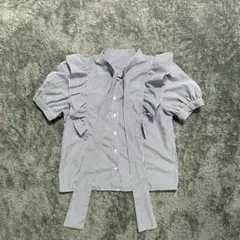 INGNI ストライプ フリル 半袖シャツ リボン付き