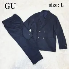 ジーユー ダブルブレストジャケット タックテーパードパンツ L 黒 セットアップ